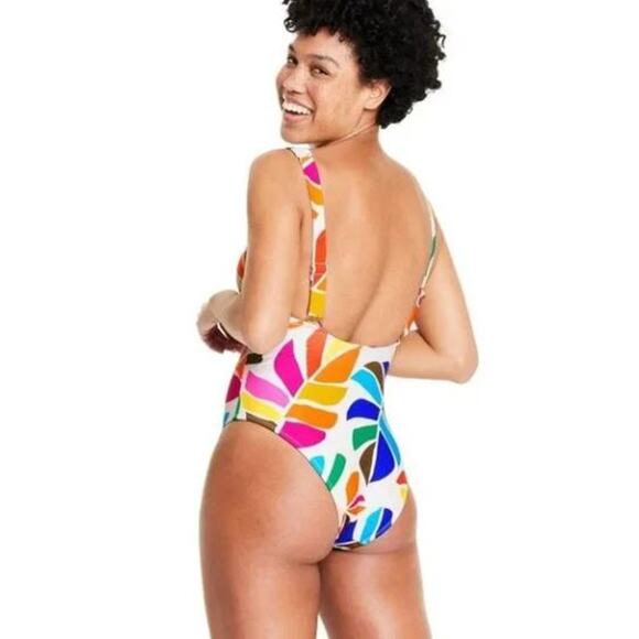 Tabitha Brown Tropical Colorful Palm Leaves One Piece Swimsuit Small - Picture 3 of 4